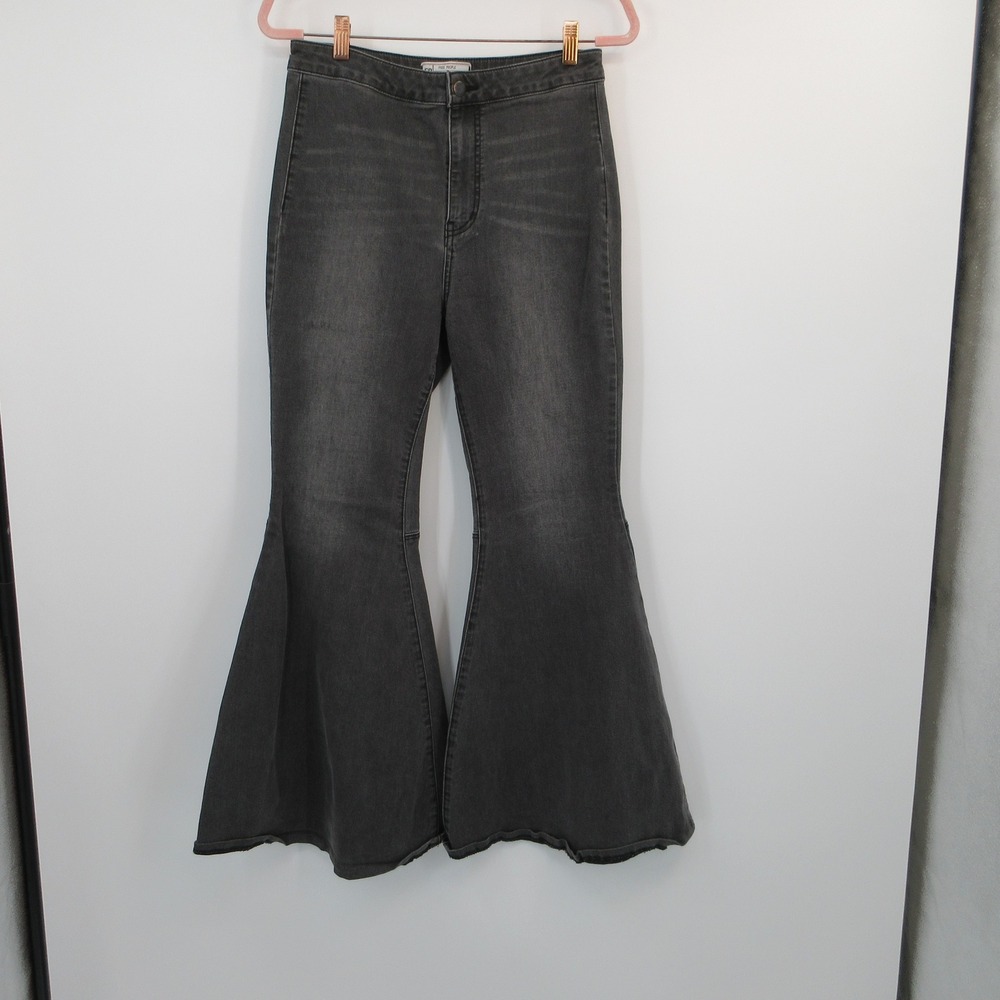 Free People Just Float On Flare Jeans Black High Rise Bell Bottom Size 30
